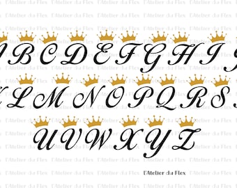 Flex iron-on vinyl flocking Monogram Alphabet Capital Letter First Name Crown