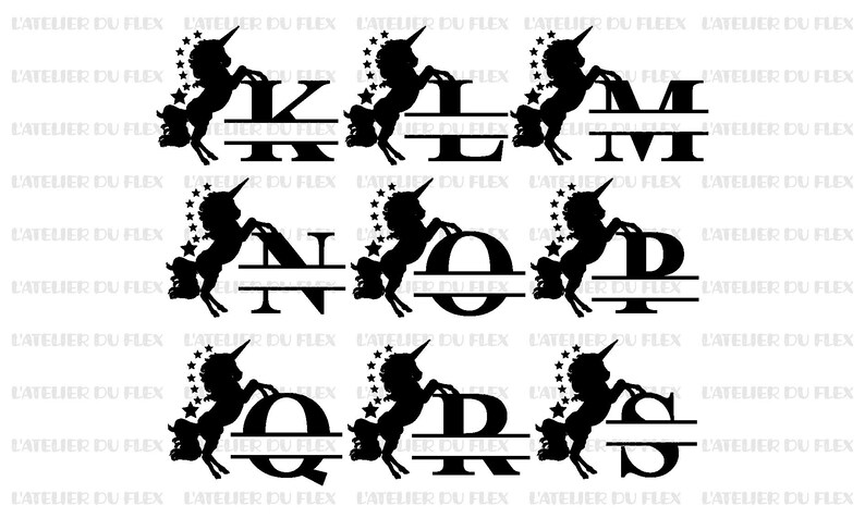 Flocking Monogram Capital Initial Unicorn Stars First Name Flex Iron-on ...