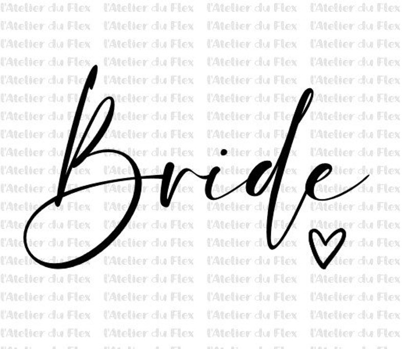 Team Bride/Mariée coeur ou Mariée/Bride coeur EVJF mariage flocage appliqué flex thermocollant taille et couleur au choix image 2