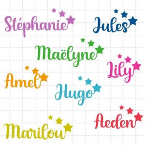 Personalized first name flocking + 3 stars iron-on flex sizes and colors of your choice