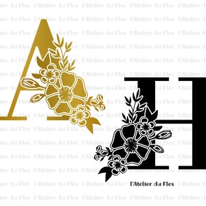 Flocage flex vinyle thermocollant Monogramme Alphabet Lettre Capitale Majuscule Initiale Prénom Fleur Forale