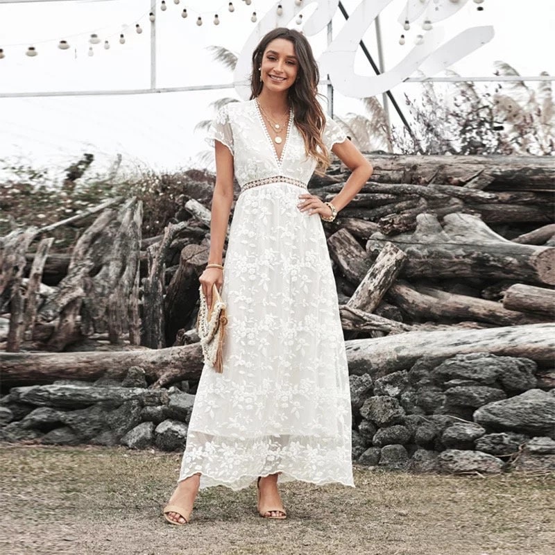 White Lace Maxi Dress - Etsy