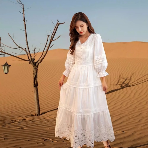 White Maxi Dress Cotton White Maxi Dress Modest White Lace - Etsy