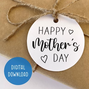 Etiqueta de regalo para el Día de la Madre imprimible / Descarga digital / Feliz Día de la Madre / Etiqueta circular / Diseño minimalista de corazón / Envoltura de regalos moderna