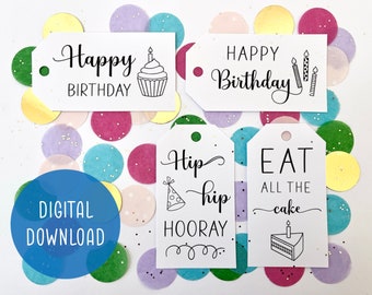 Printable Birthday Gift Tag Bundle | Set of 4 Designs | Digital Download | Happy Birthday | Simple Birthday Present Labels | Print Your Own