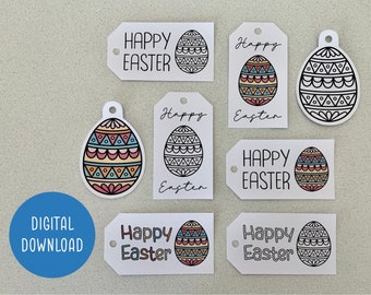 Printable Easter Gift Tag Bundle | Easter Basket Tag | Digital Download | Patterned Egg Design | Colouring in Activity for Kids