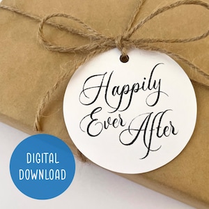 Printable Happily Ever After Gift Tag | Digital Download | Fairytale Wedding Present Label for Happy Couple | Simple and Whimsical Design