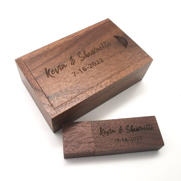 Custom Wooden Engraved Wedding USB Flash Drive, Couple Gift Case | Personalized Anniversary Wedding Box | Keepsake Memory Photo USB Box