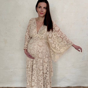 Kimono Women&#39;s Boho Dress | Lace Vintage Dress For The Maternity Session | Photo Props | Pregnancy Photo Shoot dress/ gown for photo shoot