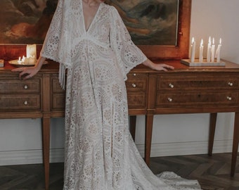 Fringe wedding boho dress, bohemian Wedding Dress, lace wedding dress, Boho wedding dress, boho wedding dress