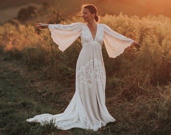 Camilla wedding dress, lace wedding dress, boho wedding dress, elopment dress,  romantic wedding dress, bohemian wedding dress