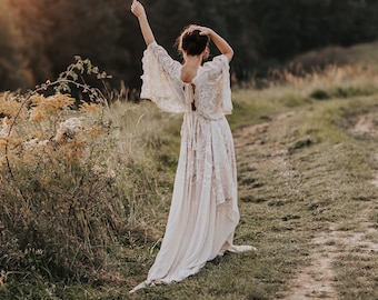 Boho wedding dress, elopement wedding dress, bohemian Wedding Dress, rustic lace wedding dress, lace wedding dress, hippie wedding dress