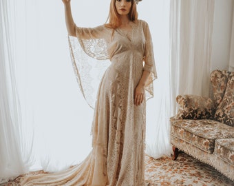 Vestido de novia bohemio / Vestido de novia bohemio / Vestido de boda bohemio para fugarse / Vestido de novia vintage de encaje