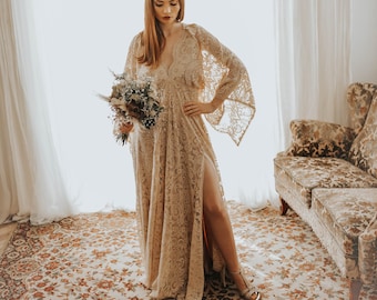 Boho wedding dress, Kimono wedding dress, Elopement dress, Bohemian wedding dress, lace kimono wedding dress