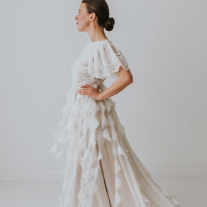 Feathers  wedding dress, wedding dress, bohemian wedding dress, lace wedding dress, elopement dress, elopement gown, boho wedding gown