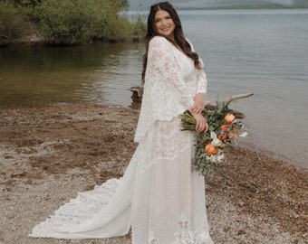 Boho wedding dress, elopement wedding dress, bohemian Wedding Dress, rustic lace wedding dress, lace wedding dress, hippie wedding dress