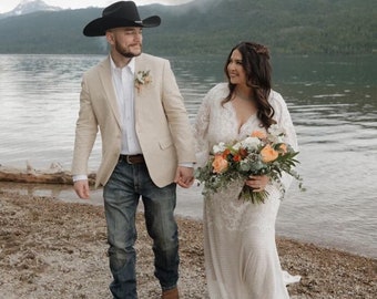 Maggie Boho wedding dress, elopement wedding dress, bohemian Wedding Dress, rustic lace wedding dress, lace wedding dress, hippie wedding
