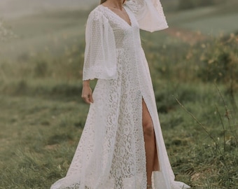 Vestido de novia bohemio, vestido de novia kimono, vestido de boda para una escapada, vestido de novia bohemio, vestido de novia kimono de encaje