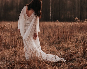 Diana wedding dress, elopement wedding dress, bohemian wedding dress, rustic lace wedding dress, lace wedding dress, hippie wedding dress