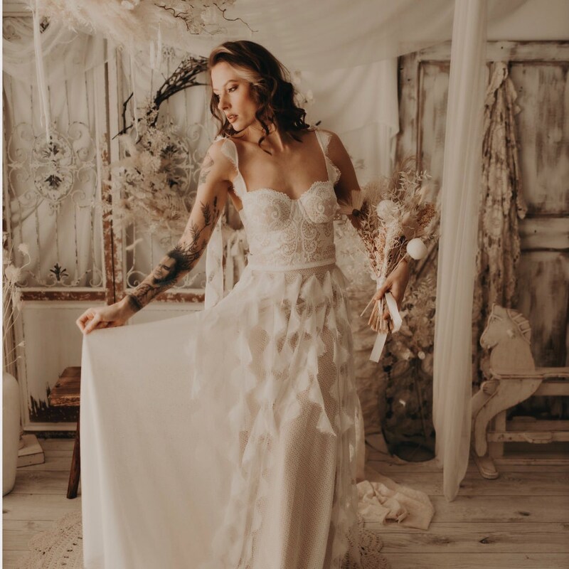 Boho Corset Wedding Dress - Etsy