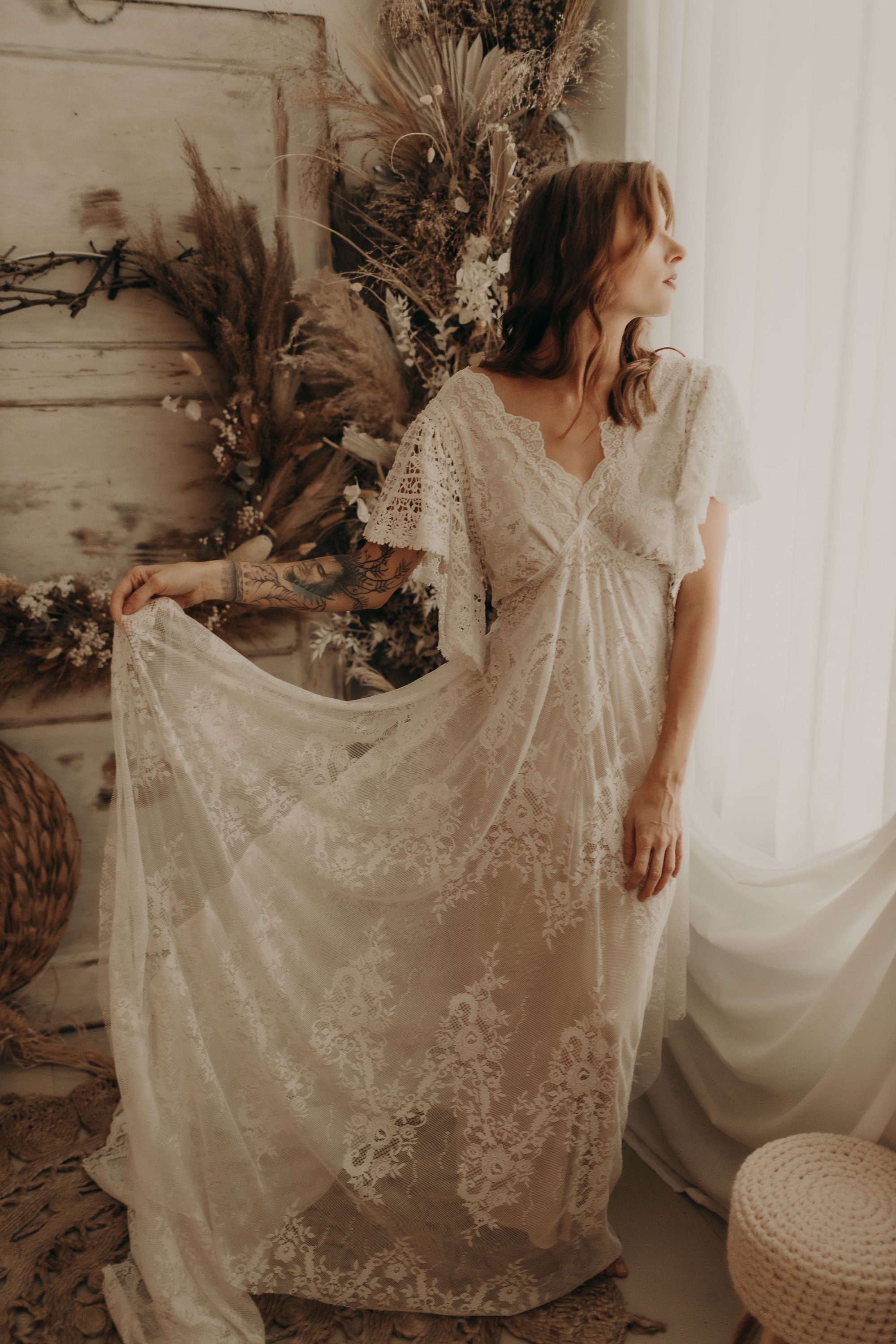 lace bohemian maternity dress Bewitched by Boho Cream