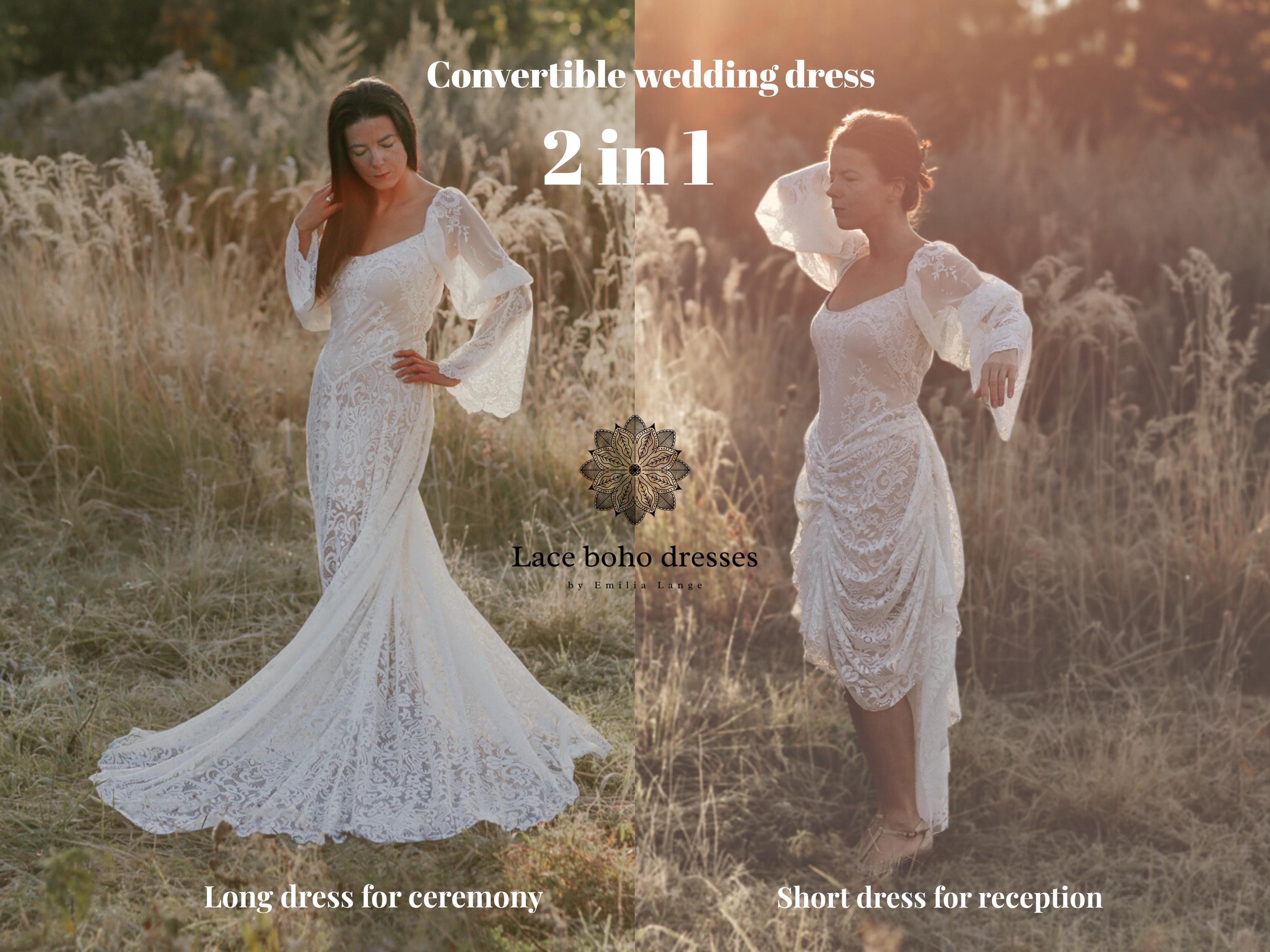 knee length dresses for ladies 2 in 1 Lace Wedding Dress Airis with Detachable Skirt main image 1
