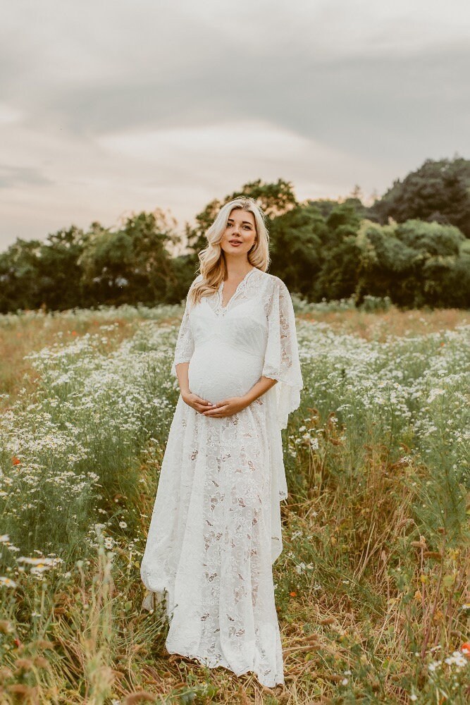 chinese dress ladies 2 Pieces Maternity Dress Maternity Photoshoot Bohemian Dress with Slip 16 / Cream main image 0