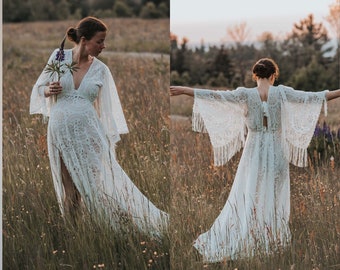 Fringe Lace boho dress, bohemian Wedding, Maternity boho dress, Maternity lace gown, dress for maternity session/ Fringle design
