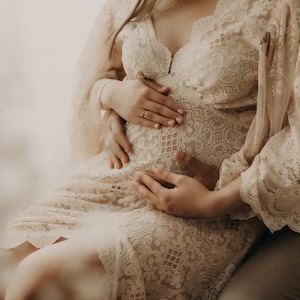 Emilia Lace boho dress, bohemian Wedding, Maternity boho dress, Maternity lace gown, dress for maternity session/ queen design