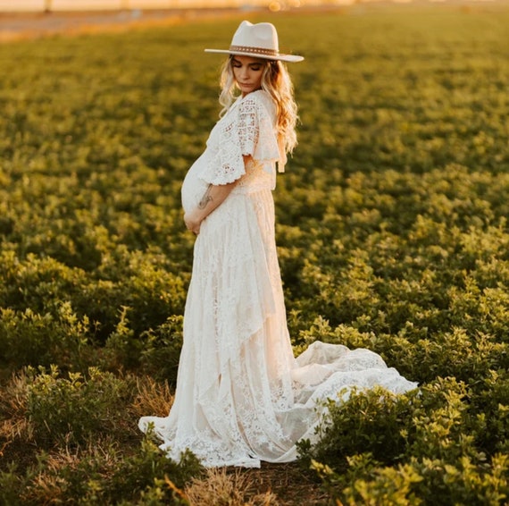 white lace boho maternity dress Lace Boho Dress, Bohemian Dress, Maternity Boho Dress, Pregnant Session  Dress, Maternity Lace Gown, Dress for Maternity Session, Photo Prop