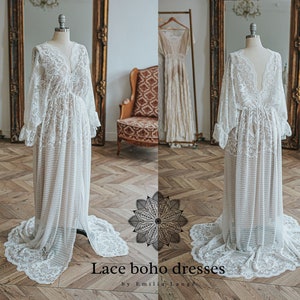 Victoria  Women&#39;s Boho Dress | Lace Vintage Dress For The Maternity Session | Photo Props | Pregnancy Photo Shoot/ V8 design