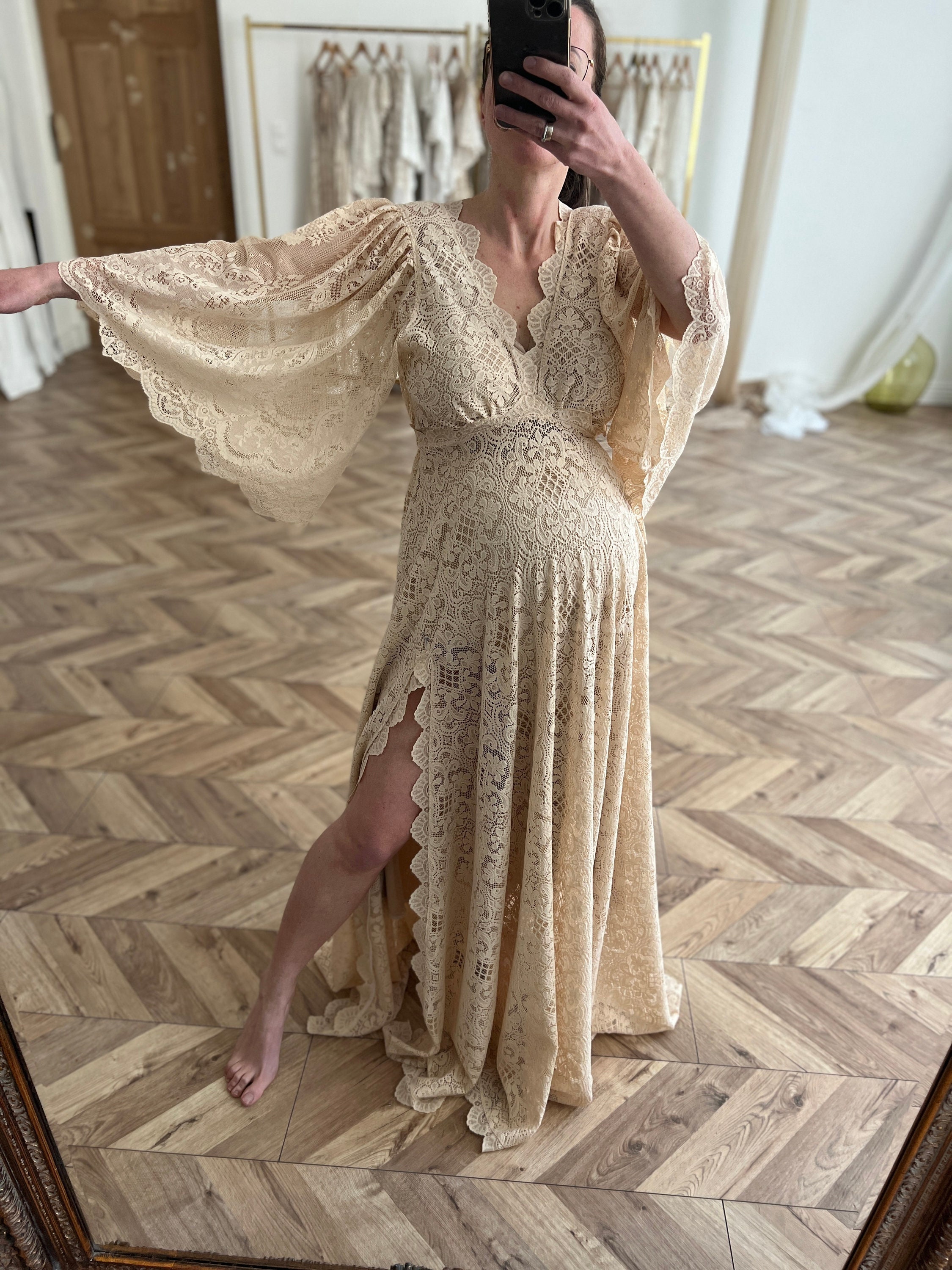 bohemian lace maternity dress Emilia Lace Boho Dress, Bohemian Wedding, Maternity Boho Dress, Maternity  Lace Gown, Dress for Maternity Session