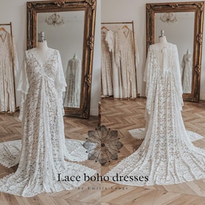 Butterfly sleeves Women&#39;s Boho Dress | Lace Vintage Dress For The Maternity Session | Photo Props | Pregnancy Photo Shoot/ B3 design