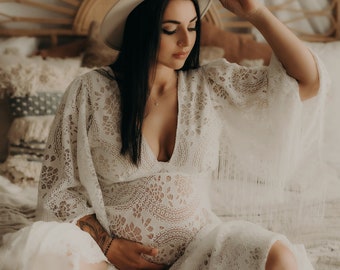 Fringe Lace boho dress, bohemian Wedding, Maternity boho dress, Maternity lace gown, dress for maternity session/ queen design