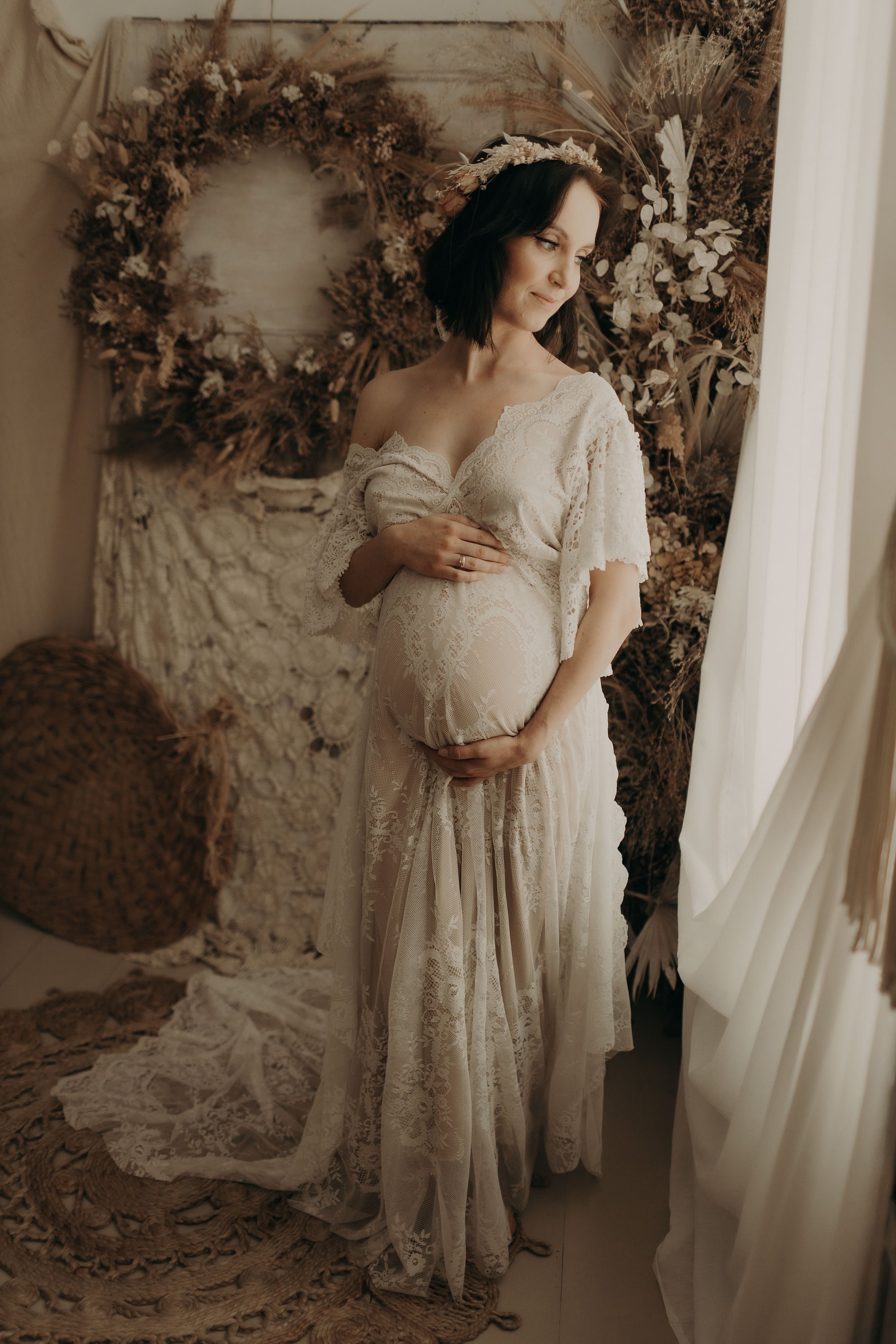 Lace boho dress, bohemian dress, Maternity boho dress, pregnant session dress, Maternity Lace gown, dress for Maternity session, photo prop