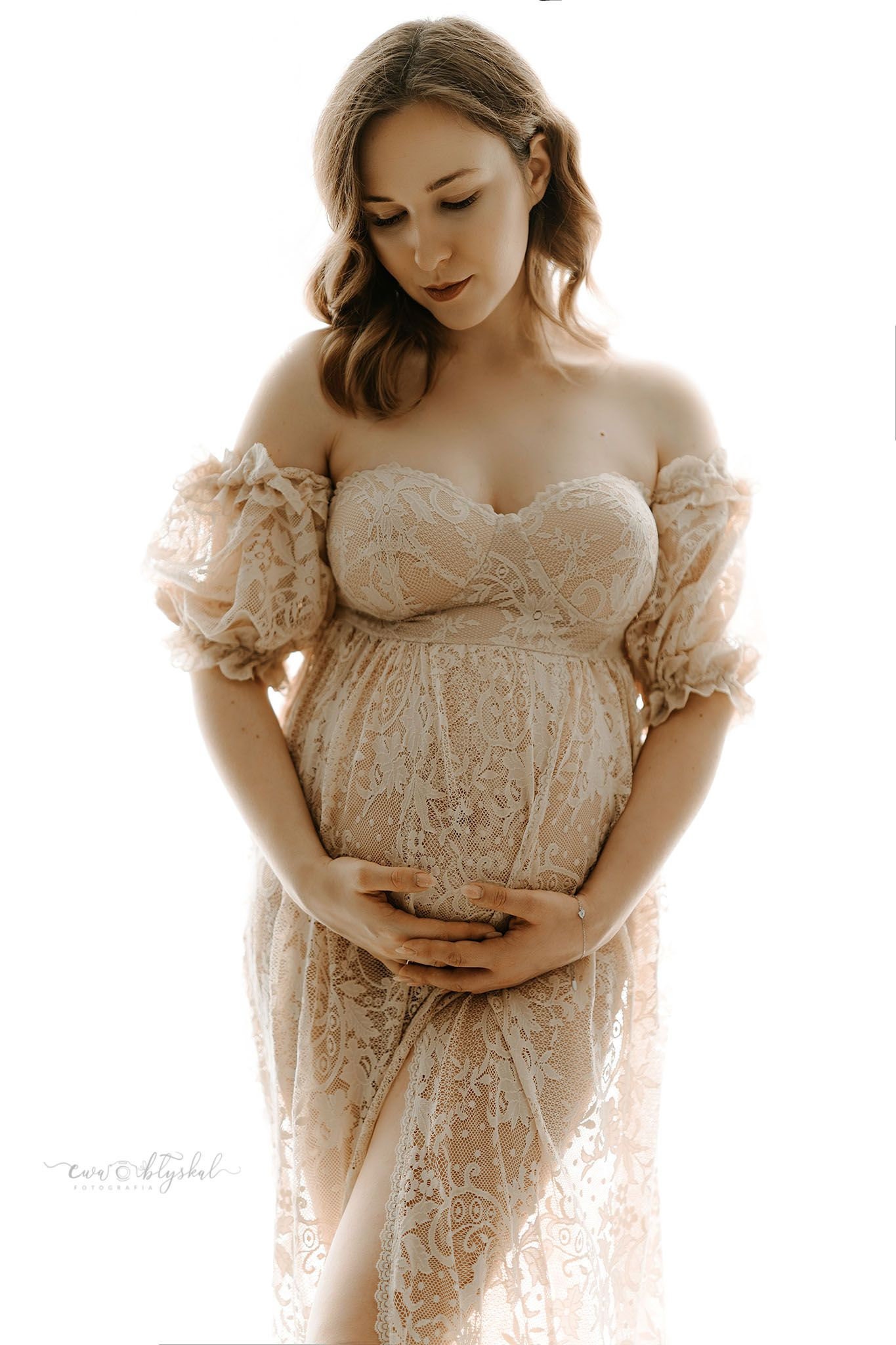 Bustier Dress With Lace Sleeves/maternity Dress for Photo