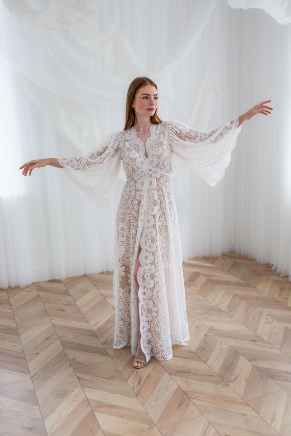 Olivia Boho Wedding Dress/ Bohemian Wedding Gown/ Boho Elopement Dress/ Vintage Lace Wedding Dress
