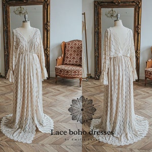 Victoria  Women&#39;s Boho Dress | Lace Vintage Dress For The Maternity Session | Photo Props | Pregnancy Photo Shoot/ V7 design