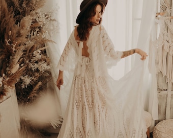 Boho wedding dress, elopement wedding dress, bohemian wedding Dress, butterfly sleeves wedding dress, wedding dress, hippie wedding dress