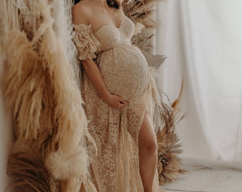 Bustier dress with lace sleeves/maternity dress for photo session/ maternity dress, boho dress