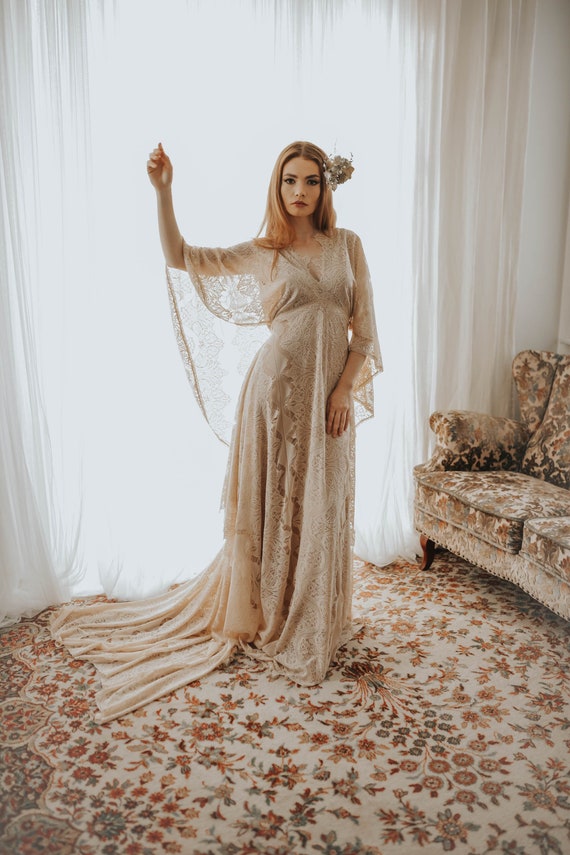 bohemian elopement dress Boho Wedding Dress/ Bohemian Wedding Gown/ Boho Elopement Dress/ Vintage  Lace Wedding Dress