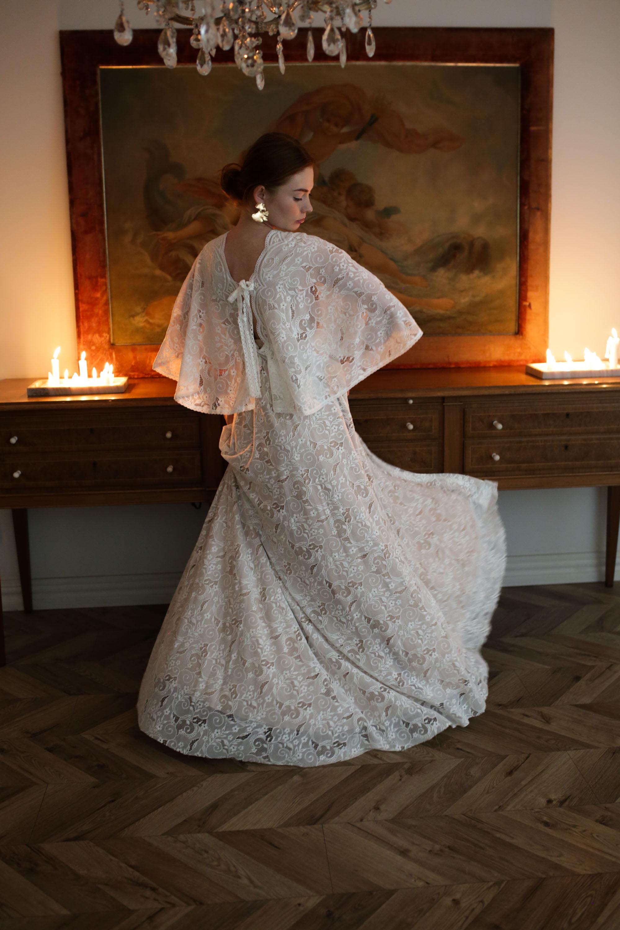 casual lace wedding dress with sleeves Boho Wedding Dress,Long Sleeves Wedding Dresses,Outdoor Wedding Dress,Casual Bridal Dress,WD00073, US12 / Black