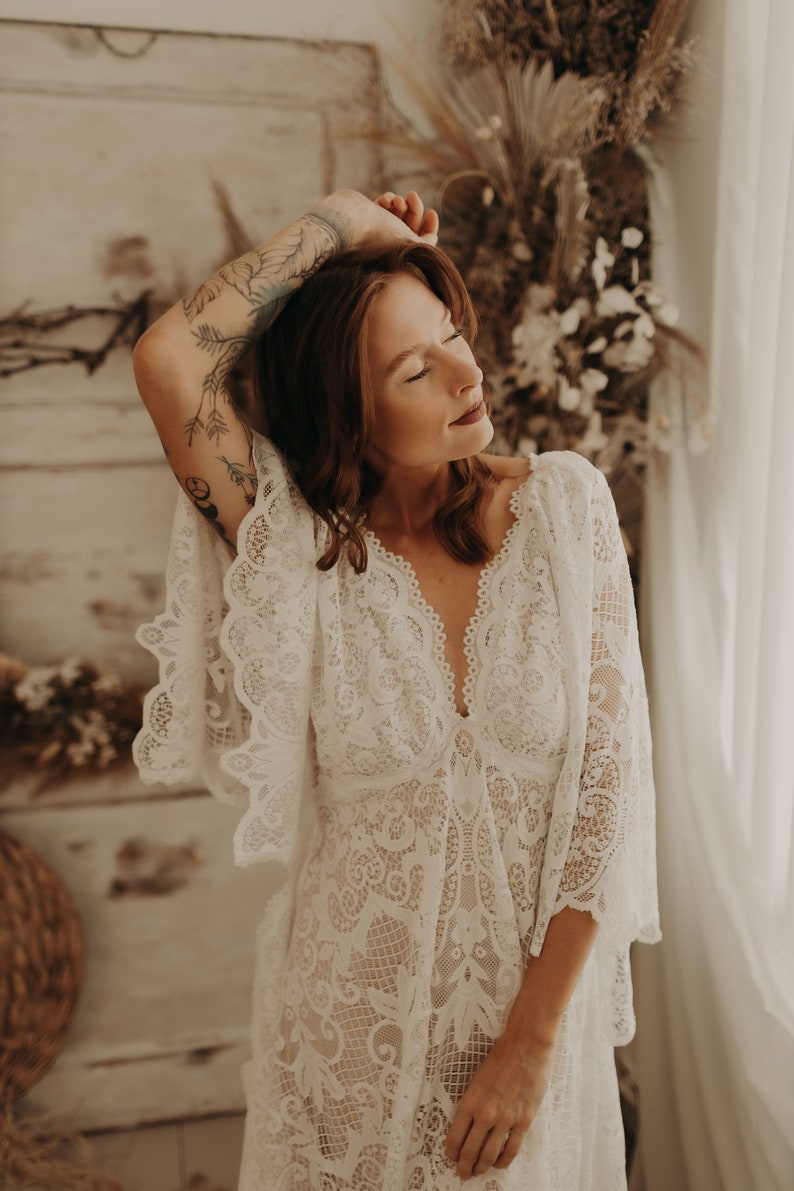 Maggie Lace boho dress, bohemian Wedding, Maternity boho dress, Maternity lace gown, dress for maternity session/ queen design image 1