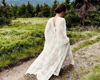 Cotton wedding dress, elopement wedding dress, bohemian Wedding Dress, rustic lace wedding dress, lace wedding dress, hippie wedding dress