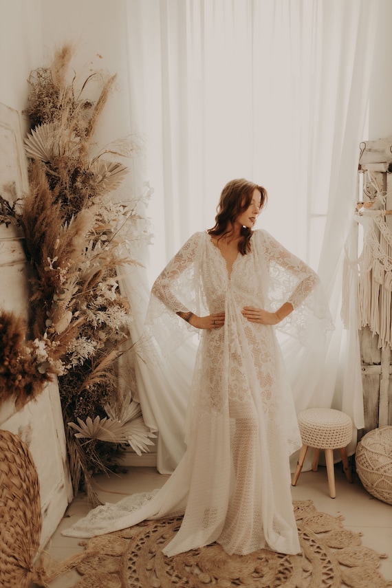 Maggie Lace boho dress, bohemian gown, Maternity boho dress, Maternity Lace gown, dress for Maternity session/ Queen Design