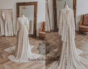 Butterfly sleeves Women's Boho Dress | Lace Vintage Dress For The Maternity Session | Photo Props | Pregnancy Photo Shoot