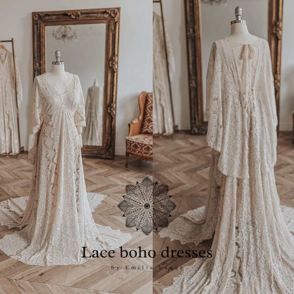 Butterfly sleeves Women's Boho Dress | Lace Vintage Dress For The Maternity Session | Photo Props | Pregnancy Photo Shoot