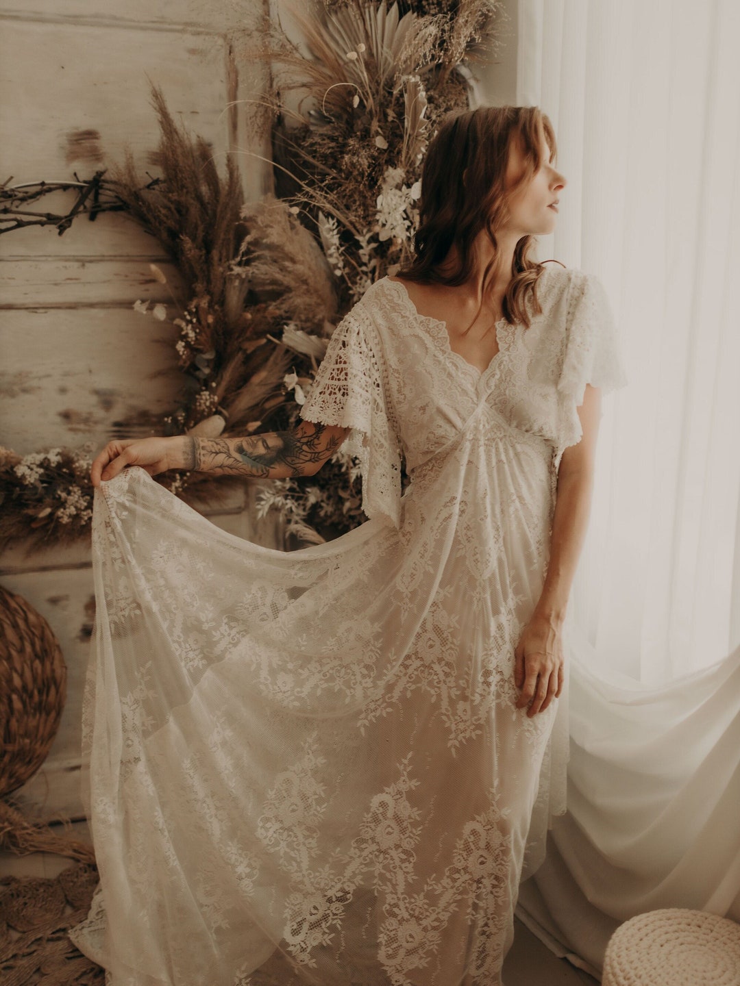 Lace Boho Dress, Bohemian Wedding Dress, Maternity Boho Dress, Boho