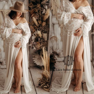Victoria  Women&#39;s Boho Dress | Lace Vintage Dress For The Maternity Session | Photo Props | Pregnancy Photo Shoot/ V8 design