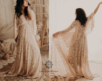 Boho wedding dress/ Bohemian wedding gown/ boho elopement dress/ vintage lace wedding dress